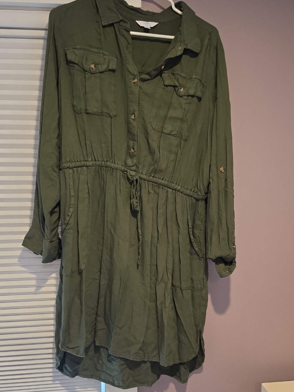 Time and Tru Olive Green Midi Shirt Dress